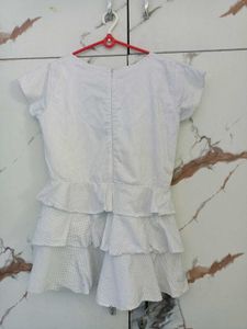 White Polka Dot Ruffle Top