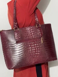 Burgundy Faux Croc Tote Bag