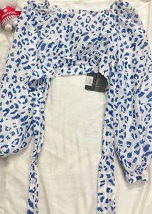 Blue Leopard Print Crop Top