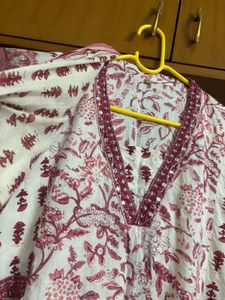 “Kalini” Floral Yoke Cotton Kurta 3piece Set