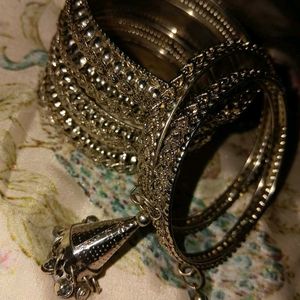 Set of 6 Antique Silver Bangles