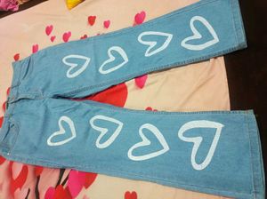 Heart Print Denim Jeans