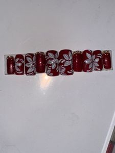 Red Floral Press-On Nails
