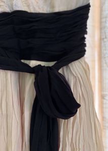 Chic Ivory Midi Dress with Black Sash