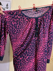 Pink &amp; Navy Animal Print Blouse