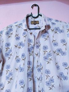 White Floral Print Shirt - Party Wear