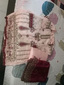 Pakistani Organza Stitched Suit With Shantoon Lini