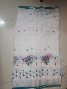 White Cotton  Linen Saree