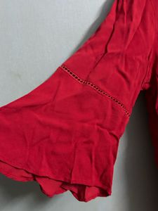 Women’s Red Boho Cotton Top with Flared Sleeves