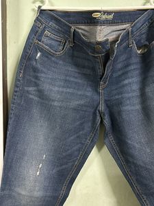 Navy Blue Ribbed Denim Jeans