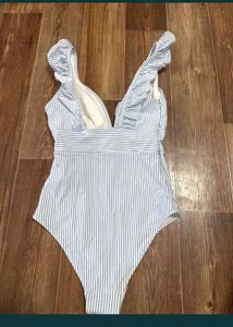 H&amp;M Paded Striped Ruffle Swimsuit