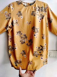 Mustard Floral Printed Top With Bell Sleeves