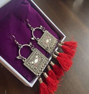 Red Tassel Dangle Earrings