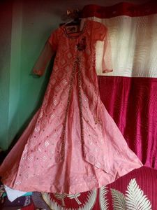 Elegant Pink Embroidered Flared Gown