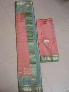 Elegant Peach &amp; Green Saree