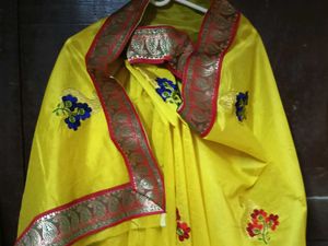Brand New Yellow+With+Red Lace Border ChanderiSilk