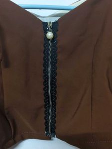 Unique Brown Crochet Sleeve Top