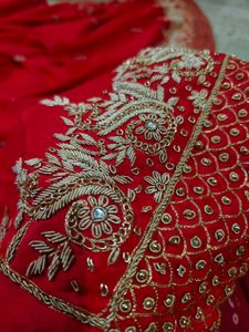 Red crepe salma zardozi work saree