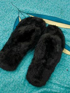 New Fuzzy Black Slippers