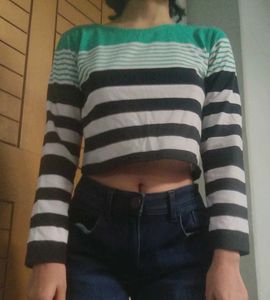 Striped Casual Crop Tee