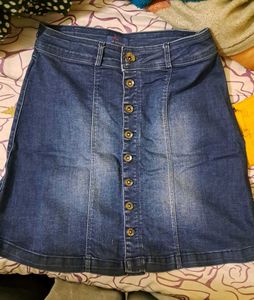 Denim Button-Front A-Line Skirt