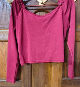 Maroon Ruched Long Sleeve Top