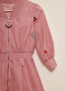 Pink Embroidered Bomber Jacket Dress