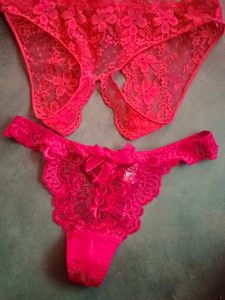 Sexy Hot Red Lingerie 3 Set