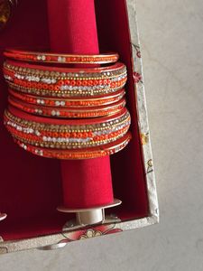 orange Bangles &amp; Kada Set 2/8 For Parties Wedding