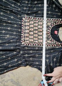 Black Golden Printed Anarkali Kurti