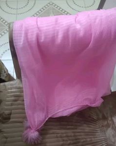Pink Dupatta with Pom Poms