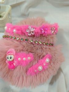 Combo Of 2 cute Pink Hairband+Hair clips