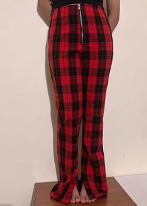 Red Plaid Zipper Pants