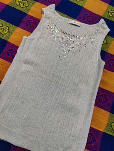 Silver Ribbed Sequin Tank Top