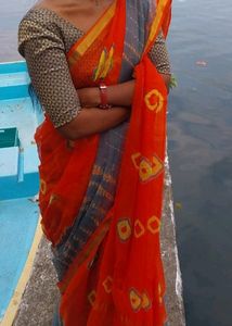Orange Kotta Dhoria Saree With Grey Border