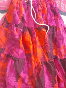 Pink And Orange Knee Length Skirt