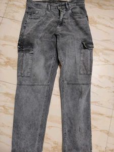 Gray Denim Cargo Pants