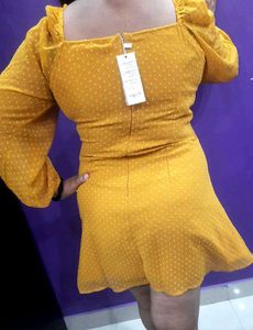 Plus Size Georgette Yellow Mini Dress