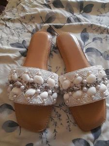 Shell Embellished Slide Sandals