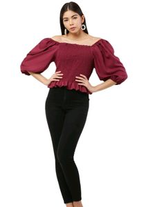 Casual 3/4 Sleeve Wine Colour Top