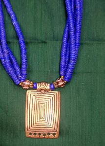 Royal Blue Necklace With Gold Brass Pendant.