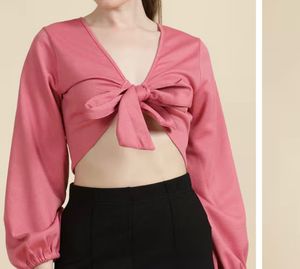 Pink Tie-Front Crop Top