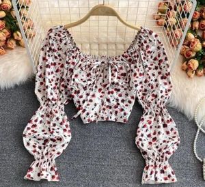 Women Puff Sleeves Crop-top Sweet Korean Style