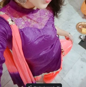 Purple And Coral Punjabi Suit
