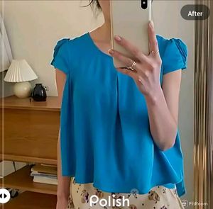 New With Tag Pinterest Vintage Blue Puff Top