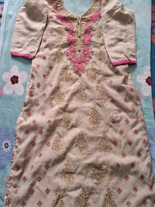 Nude Colour Kurthi With Pink Design