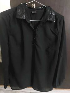 Black Sequin Collar  Top