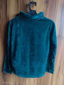 Teal Green Velvet Turtleneck Top