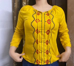 Mustard Embroidered Top