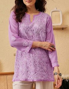 Lavendar Chikankari Short Kurti